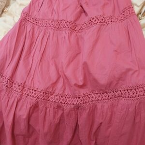 Chic A-Line Pink Skirt with Lace Detail